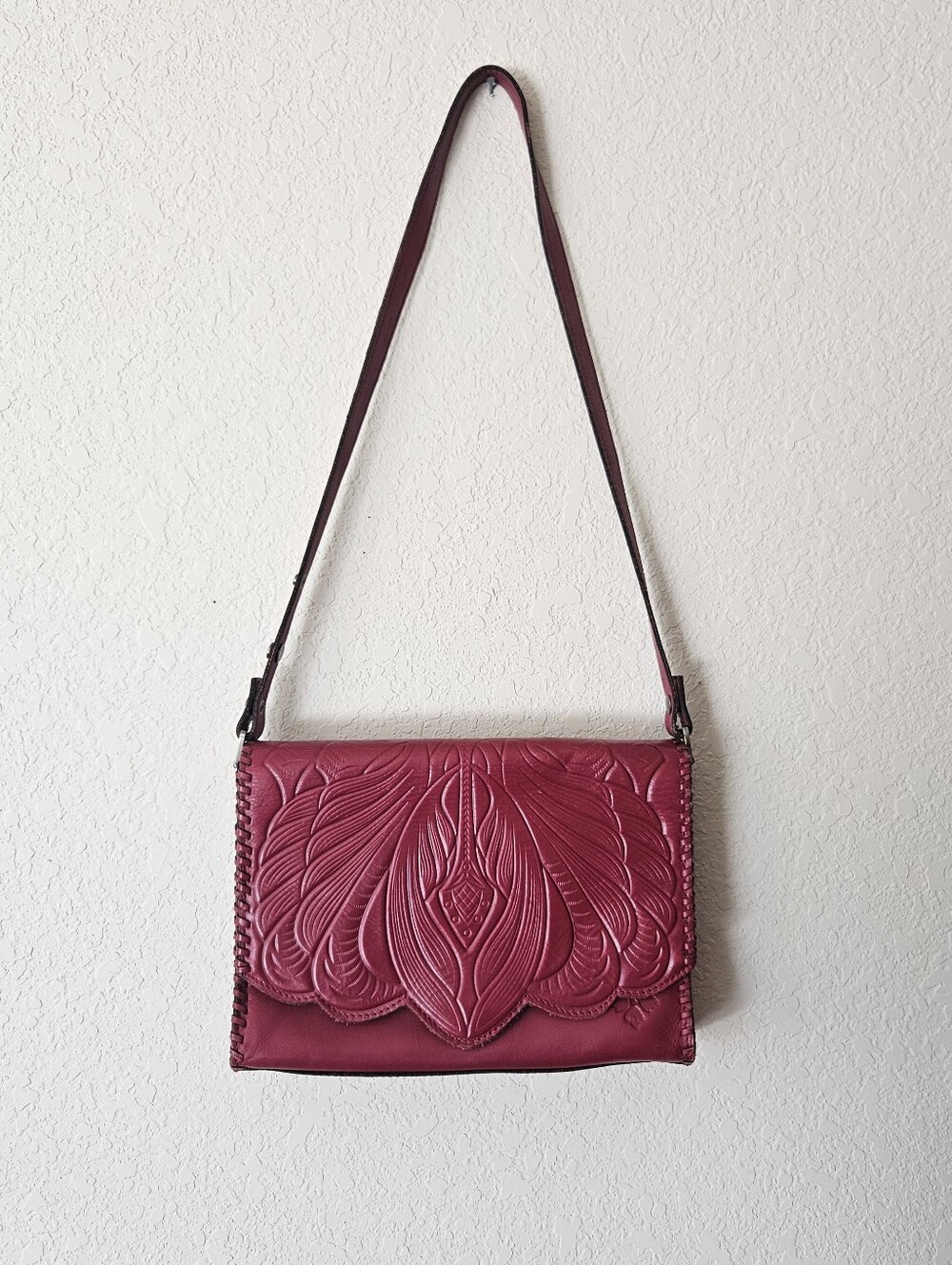Patricia Nash Embossed Red Leather Santillana Shoulder Bag